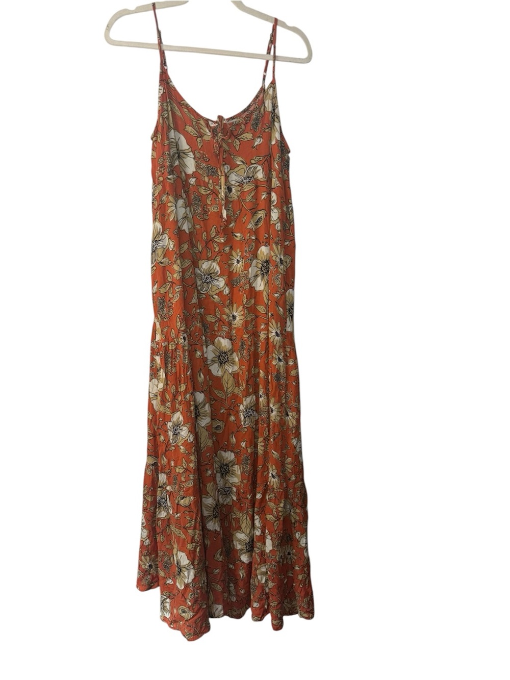 Kori Orange Floral Maxi Slip Dress with Adjustable Spaghetti Straps